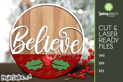 Believe Christmas Holly Sign - SVG Laser Cut Files Product Image 1