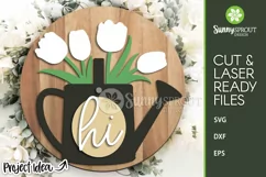 Hi Watering Can & Tulips Sign - SVG Laser Cut File Product Image 2