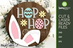 Hop Hop Easter Bunny Ears Sign - SVG Laser Cut Product Image 1