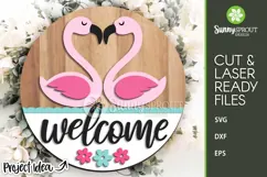 Welcome Flamingos Sign - SVG Laser Cut Files Product Image 1