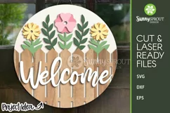 Welcome Fence with Flowers Sign - SVG Laser Cut File Product Image 1
