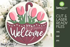 Welcome Umbrella Tulip Flowers Sign - SVG Laser Cut File Product Image 2