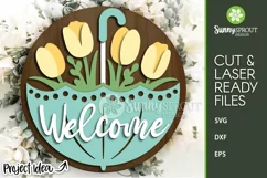 Welcome Umbrella Tulip Flowers Sign - SVG Laser Cut File Product Image 1