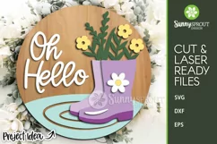 Oh Hello Rainboots & Flowers Sign - SVG Laser Cut File Product Image 2