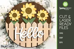 Hello Fence and Sunflowers Sign - SVG Laser Cut Files Product Image 2