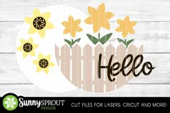 Hello Fence and Sunflowers Sign - SVG Laser Cut Files Product Image 3