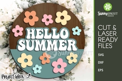 Hello Summer Retro Flower Sign - SVG Laser Cut Files Product Image 1