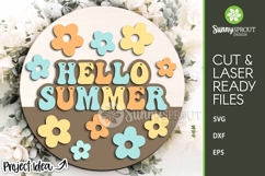 Hello Summer Retro Flower Sign - SVG Laser Cut Files Product Image 2