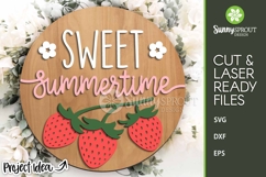 Sweet Summertime Strawberry Sign - SVG Laser Cut Files Product Image 2