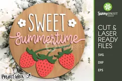Sweet Summertime Strawberry Sign - SVG Laser Cut Files Product Image 2