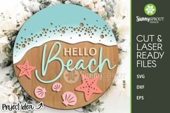 Hello Beach Ocean and Seashells Sign - SVG Laser Cut Files Product Image 1