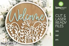 Welcome Round Wildflower Sign - SVG Laser Cut Files Product Image 1