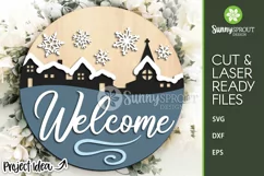 Welcome Snowy Village Snowflake Sign - SVG Laser Cut File Product Image 2