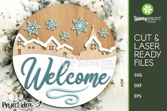 Welcome Snowy Village Snowflake Sign - SVG Laser Cut File Product Image 1