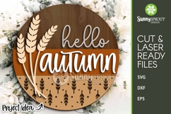 Hello Autumn Wheat Sign - Fall SVG Laser Cut Files Product Image 1