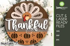 Thankful Thanksgiving Turkey Sign - SVG Laser Cut Files Product Image 1