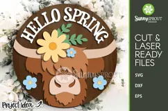 Spring Highland Cow & Flowers Sign - SVG Laser Cut Files Product Image 1