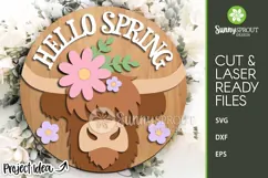 Spring Highland Cow & Flowers Sign - SVG Laser Cut Files Product Image 2