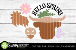 Spring Highland Cow & Flowers Sign - SVG Laser Cut Files Product Image 3