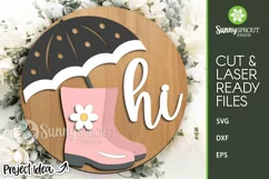 Hi Umbrella and Rain Boots Sign - SVG Laser Cut File Product Image 2