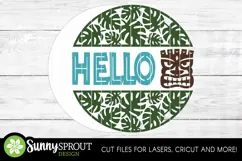 Hello Tiki Mask Tropical Leaves Sign - SVG Laser Cut Files Product Image 3