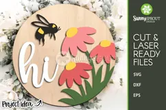 Hi Bee and Daisies Sign - SVG Laser Cut Files Product Image 2