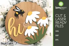 Hi Bee and Daisies Sign - SVG Laser Cut Files Product Image 1