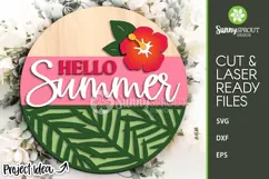 Hello Summer Hibiscus Flower Sign - SVG Laser Cut Files Product Image 1