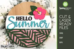 Hello Summer Hibiscus Flower Sign - SVG Laser Cut Files Product Image 2