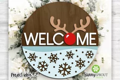 Welcome Reindeer Antler Snowflake Sign - Laser SVG Cut File Product Image 1