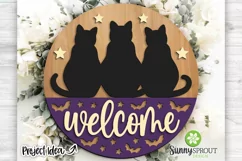 Welcome Black Cats & Bats Sign - Halloween SVG Laser Files Product Image 1
