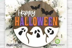 Happy Halloween Ghosts & Bats Sign - SVG Laser Cut Files Product Image 2