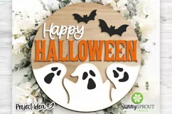 Happy Halloween Ghosts & Bats Sign - SVG Laser Cut Files Product Image 1