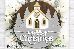 Merry Christmas Church Pine Trees Sign - SVG Laser Cut Files Product Image 1
