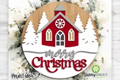 Merry Christmas Church Pine Trees Sign - SVG Laser Cut Files Product Image 2