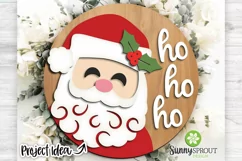 Ho Ho Ho Santa Face Sign - SVG Laser Cut Files Product Image 1