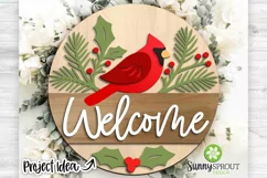 Welcome Cardinal Pine Holly Sign - SVG Laser Cut Files Product Image 1