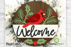 Welcome Cardinal Pine Holly Sign - SVG Laser Cut Files Product Image 2