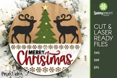 Merry Christmas Reindeer & Tree Sign - SVG Laser Cut File Product Image 2