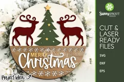 Merry Christmas Reindeer & Tree Sign - SVG Laser Cut File Product Image 1