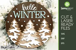 Hello Winter Snowy Pine Trees Sign - SVG Laser Cut File Product Image 1