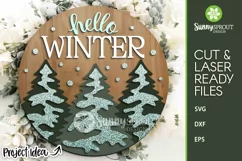 Hello Winter Snowy Pine Trees Sign - SVG Laser Cut File Product Image 2