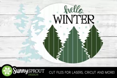 Hello Winter Snowy Pine Trees Sign - SVG Laser Cut File Product Image 3