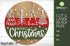 Merry Christmas Hand-drawn Trees Sign - SVG Laser Cut File Product Image 1