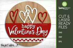 Happy Valentine's Day Hearts Sign - SVG Laser Cut File Product Image 1