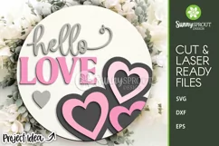 Hello Love Hearts Valentine Sign - SVG Laser Cut File Product Image 2