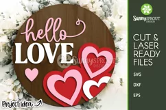 Hello Love Hearts Valentine Sign - SVG Laser Cut File Product Image 1
