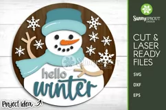 Hello Winter Snowman Door Sign - SVG Laser Cut Files Product Image 1