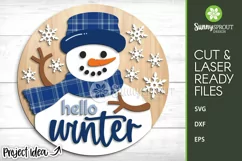 Hello Winter Snowman Door Sign - SVG Laser Cut Files Product Image 2