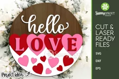 Hello Love Hearts Valentine Sign - SVG Laser Cut File Product Image 1